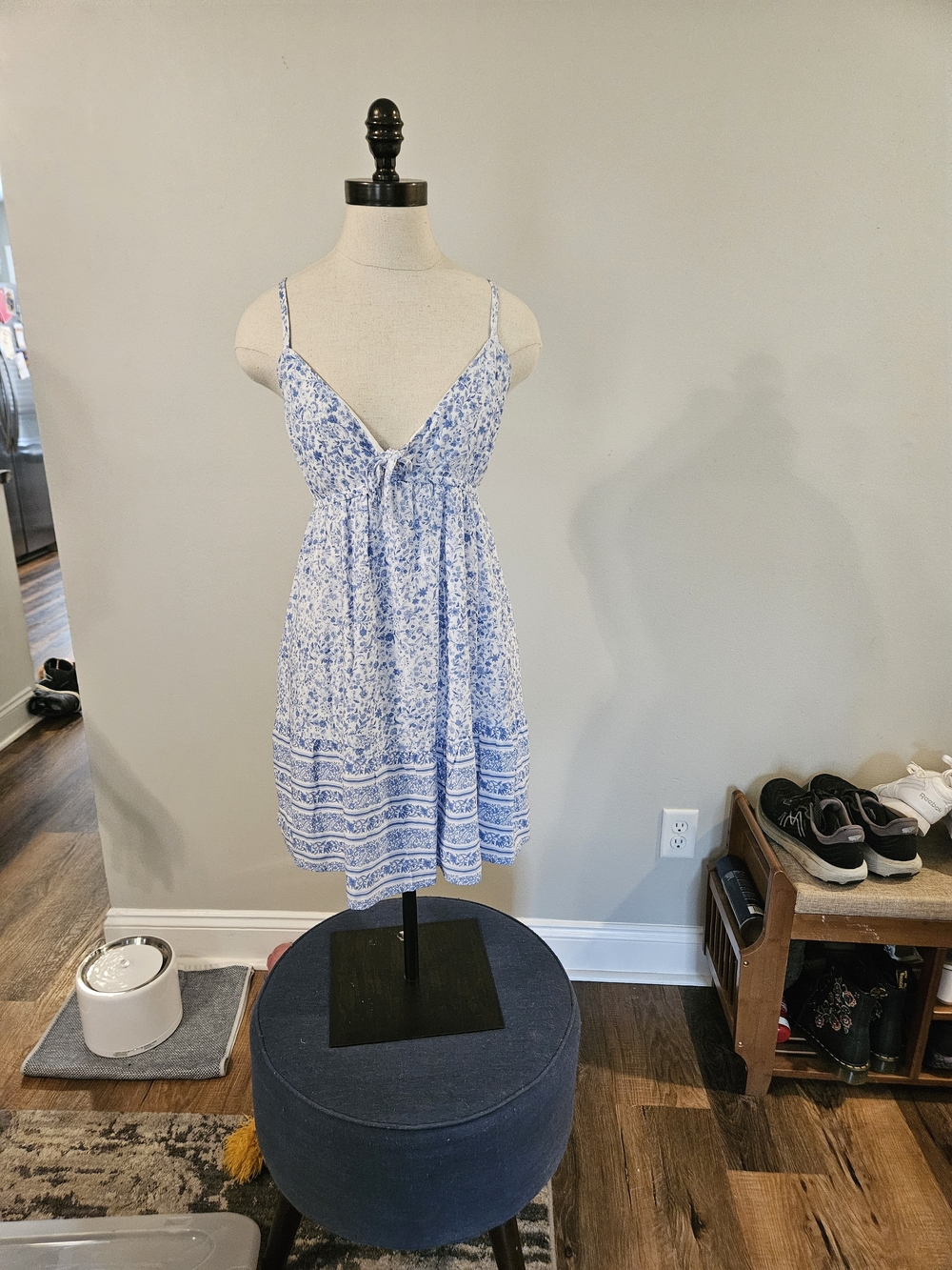 Hollister Blue and White Floral Tie-Front Mini Dress